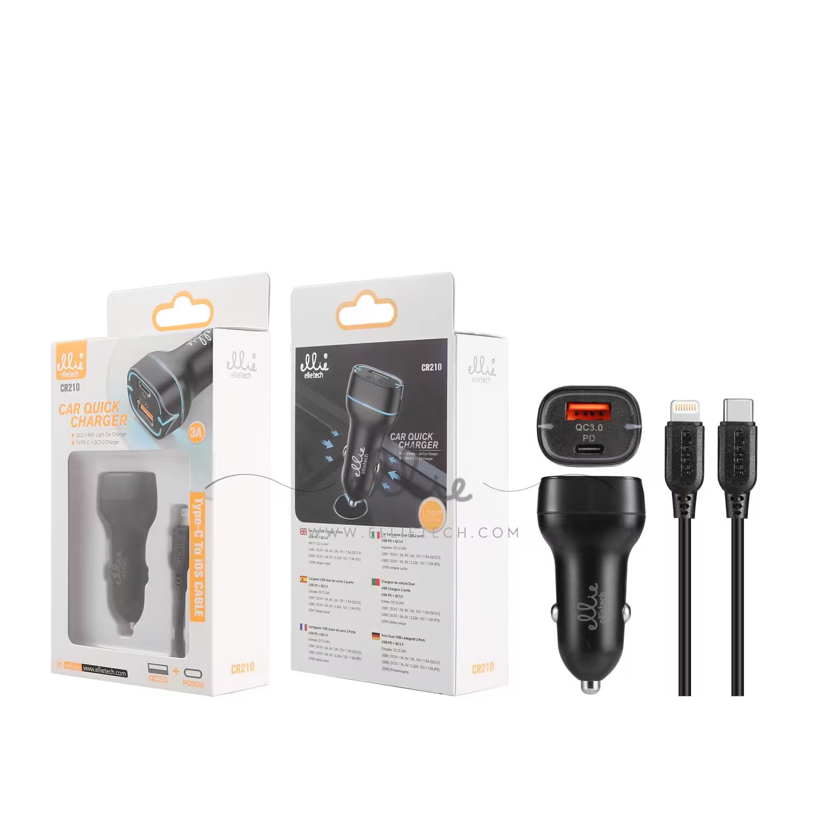 ELLIETECH CR210 CARGADOR PARA COCHE IPHONE 20W QC3.0