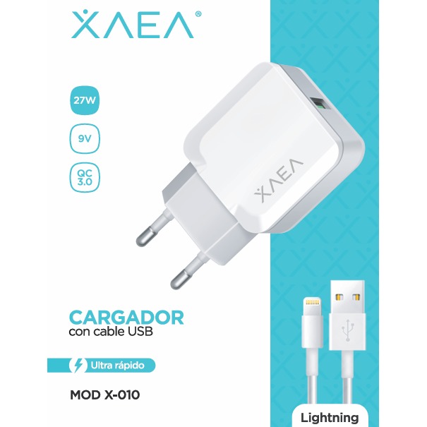 XAEA CARAGDOR USB-LIGHTNING 27W X-010 BLANCO