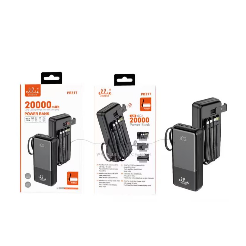 ELLIETECH PB317 POWER BANK 20000MAH CON CABLE  USB+TIPO C+I0S+M1