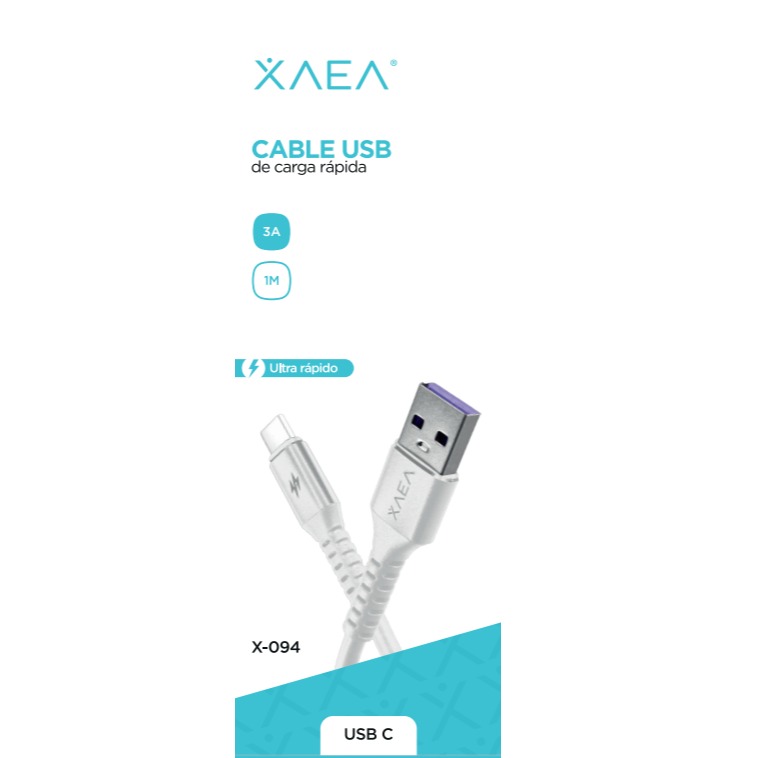 XAEA CABLE USB X-094 LIGHTENING 3A BLANCO 1M