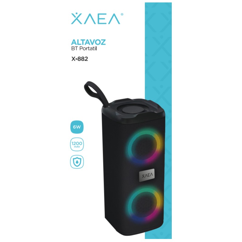 ALTAVOZ PORTÁTIL EXTERIOR RECARGABLE COMPATIBLE CON BLUETOOTH XAEA ALTAVOZ X-882 NEGRO