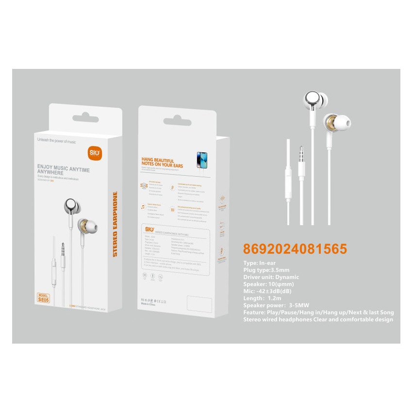 SIO SE05 AURICULARES JACK 3.5MM BLANCO