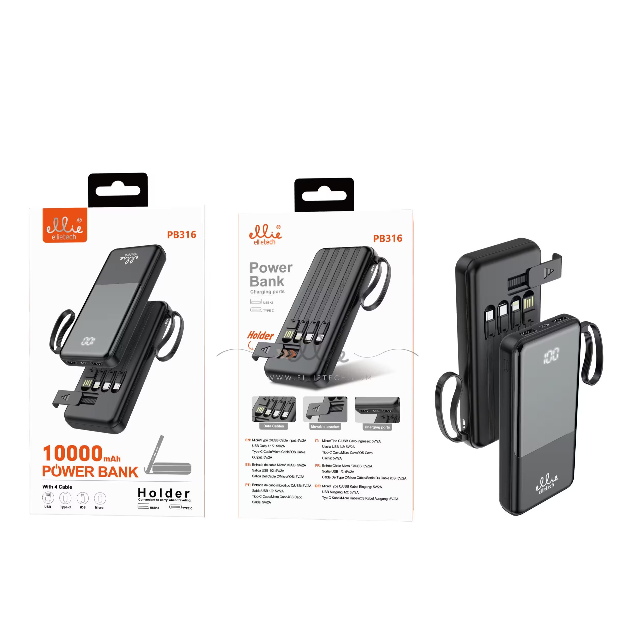 ELLITECH  PB316 POWER BAND 10.000MAH CON CABLE USB+TIPO C+I0S+M1