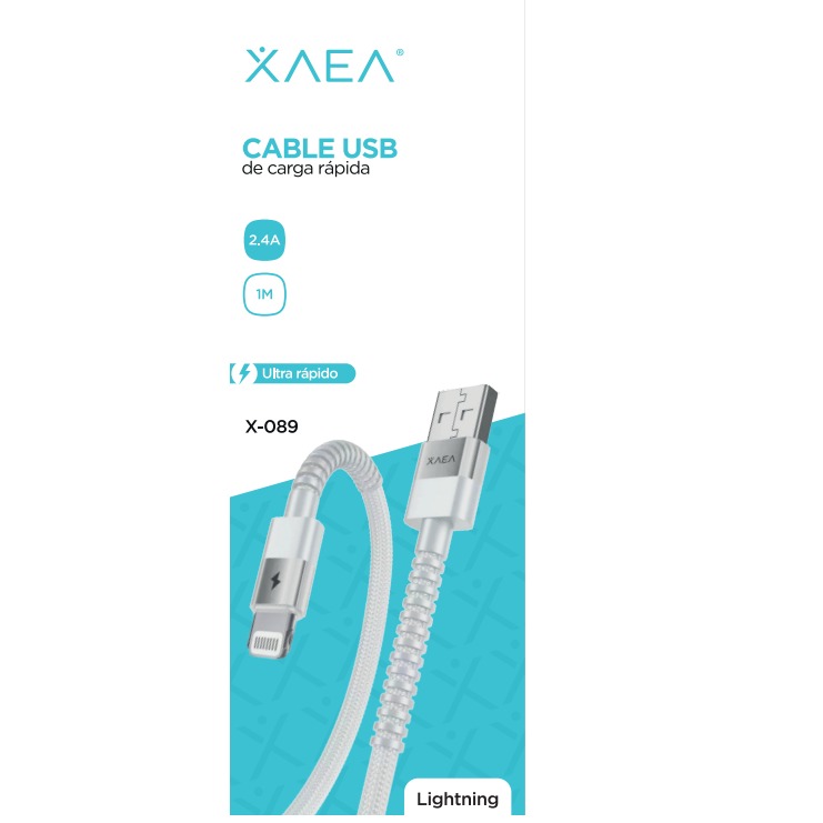 XAEA CABLE USB X-089 LIGHTNING 2,4A NEGRO 1M