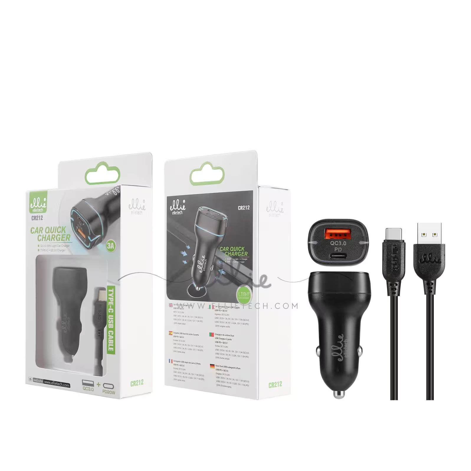 ELLIETECH CR212 CARGADOR PARA COCHE 3A TYPE C