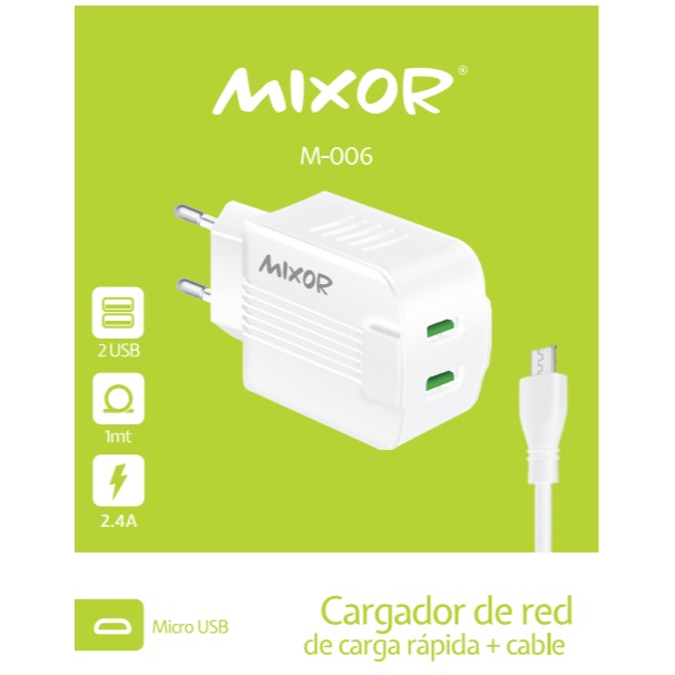 MIXOR CARGADOR MICRO USB 2,4A M006 BLANCO