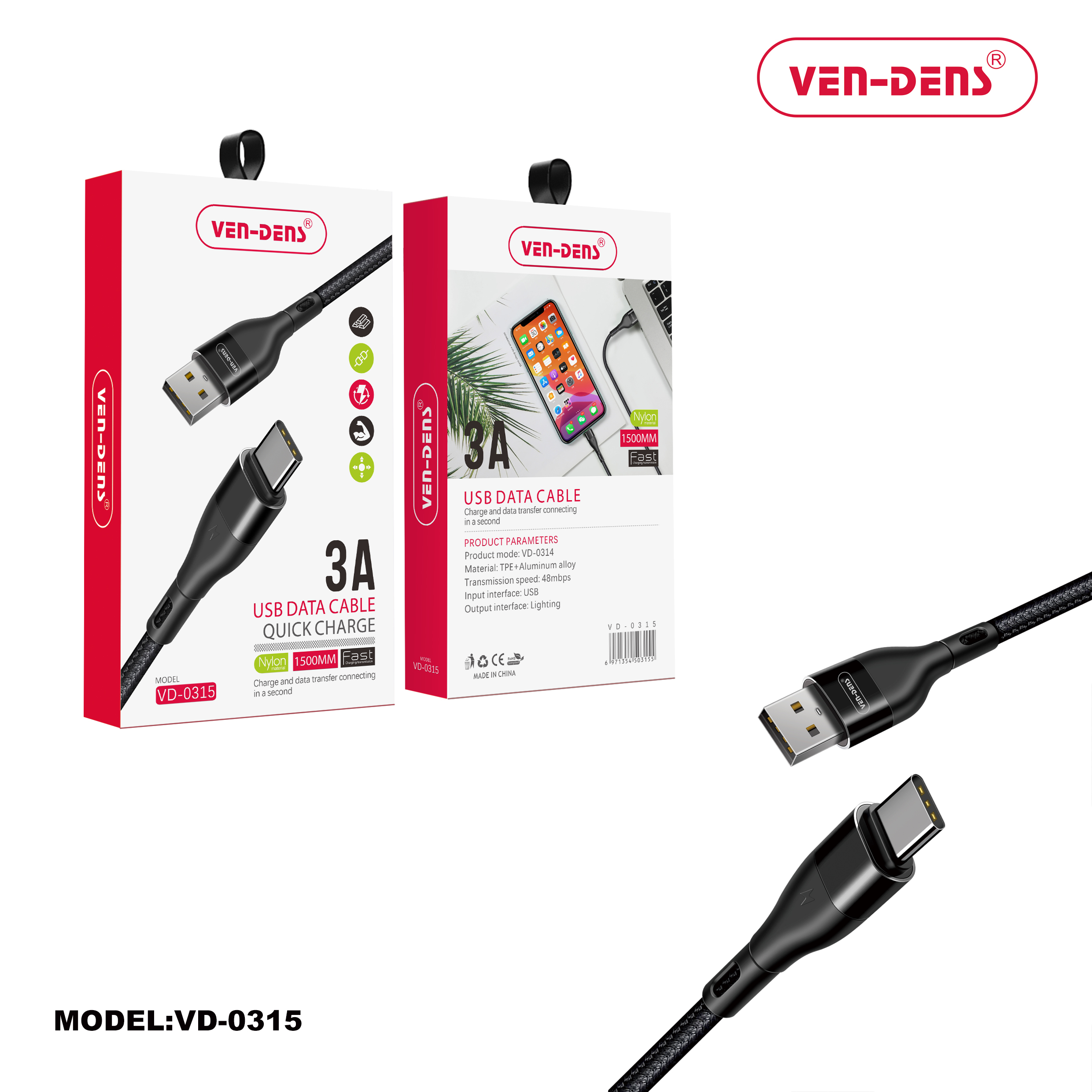 VEN-DENS CABLE DC21C 3A USB-C SOFT
