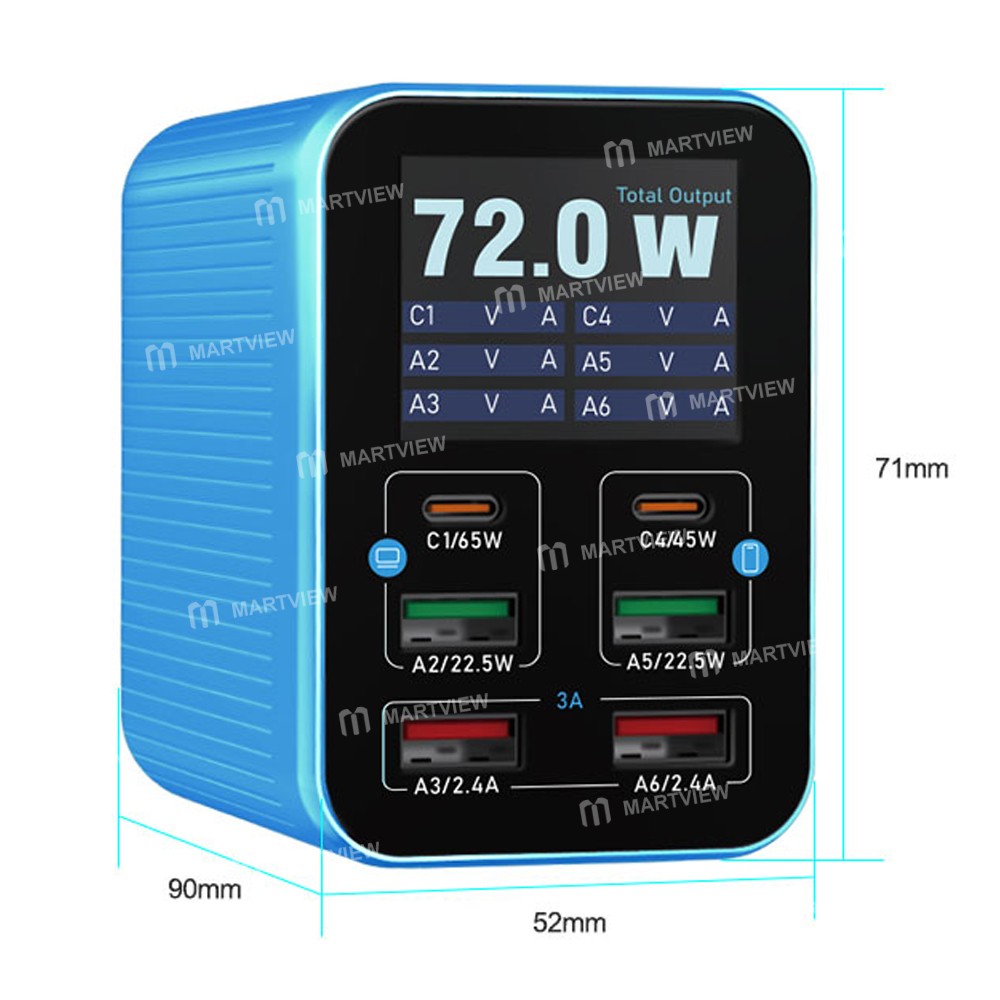 RELIFE Q4 72W CARGADOR RAPIDO 6 puertos interfaz USB Y TIPO C
